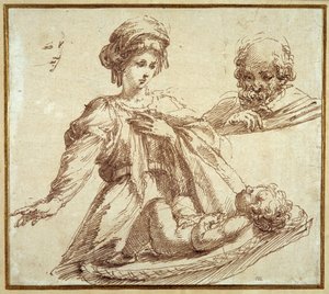 Den hellige familie (penn og blekk på papir) av Domenico Campagnola
