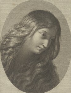 Hodet til Maria Magdalena ser ned til høyre, i en oval ramme, etter Ren..., ca. 1745-1803.