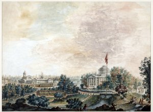Palais de Pavlosk (1782-1786) - Pavlovsk-palasset - Domenico Felice Lamoni (1745-1830). Akvarell og hvit farge på papir, etter 1786. State Museum of the History of Saint Petersburg