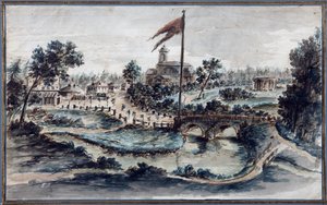 Utsikt over Pavlovsk-parken med Hospital of St Mary Magdalene, ca. 1783 (wc på papir)