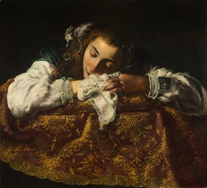 Sovende jente - Peinture de Domenico Fetti (1588 / 90-1623) - 1621-1622 - Olje på lerret - 67,5x74 - Szepmuveszeti Muzeum, Budapest