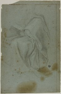Sittende drapert mannsfigur med bok (recto); To sittende kvinner med skisse av venstre hånd (verso)