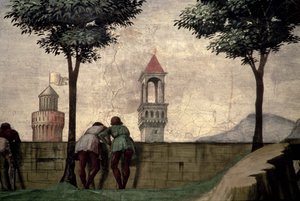 Menn ser over en vegg, fra besøket av Domenico Ghirlandaio