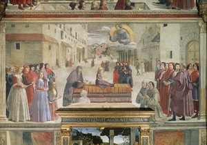 Guttens mirakel brakte tilbake til livet, scene fra en syklus av livet til St. Frans av Assisi, 1486 freskomaleri av 52660 av Domenico Ghirlandaio