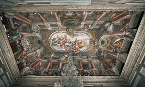 Tilbudet til Jupiter om nøklene til Janus-tempelet (eller fredsallegorien), taket på det edle gulvet, ca. 1665 (fresco)