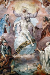 Jesus og Gud Faderen. Fresco. Genova. Italia.