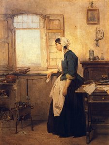 Brev, av Domenico Induno (1815-1878), olje på lerret