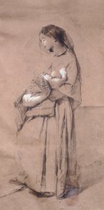 Mother forsaken, av Domenico Induno, blyant på papir av Domenico Induno
