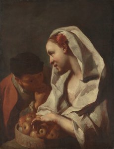 Jente som selger frukt av Domenico Maggiotto (attributed to)