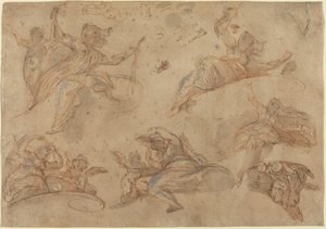 Allegoriske figurer sett nedenfra av Domenico Maria Canuti