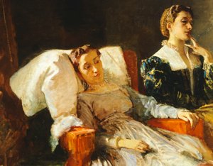 Torquato Tasso leser Liberated Jerusalem til Eleonora d'Este, detalj av Domenico Morelli