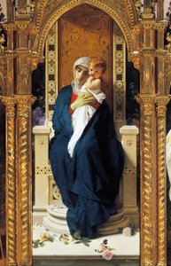Tryptych of Madonna of Roses, av Domenico Morelli (1823-1901), Detalj, Saint Augustine-kapellet, Corigliano Calabro-slottet, Calabria, Italia