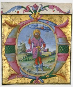 David med foten i en løkke i en innledende O, ca. 1500.