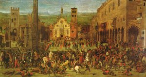 Utvisningen av Bonacolsi av Louis Gonzaga i 1328, på Piazza Sordello, Mantua