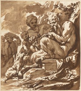 En Satyr som underholder sin familie av Domenico Piola