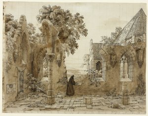 Munk i ruinene av et kloster