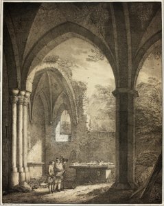 Ruin av Vår Frue kirke med gravsteinene til Genevieve og grev Palatine Siegfried i Moseldalen nær Andernach, fra samling av minneverdige middelalderbygninger i Tyskland