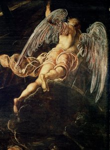 Jesu Kristi nedstigning til limbo Detalj av en engel. Maleri av Jacopo Robusti detto il Tintoretto (Tintoret