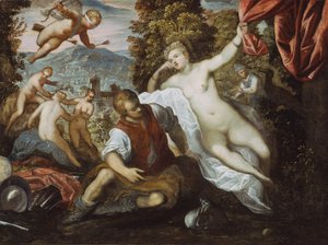 Venus og Mars med Amor og de tre nådene i et landskap av Domenico Robusti Tintoretto