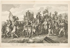 Militær prosesjon med krigsbytte på vogn Triumf av Alexander den store i Babylon (serietittel) av Domenico Rossetti
