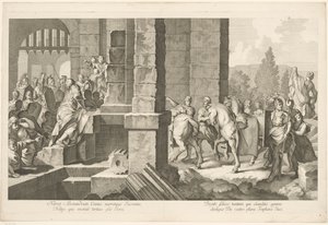 Militær prosesjon går inn i en bygning Triumf av Alexander den store i Babylon (serietittel) av Domenico Rossetti