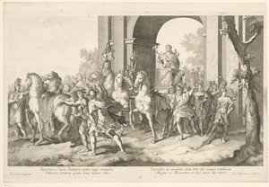 Militær prosesjon med Alexander den store på triumfvogn Triumf av Alexander den store i Babylon (serietittel) av Domenico Rossetti