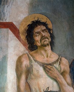 St. Johannes døperen og St. Frans av Assisi: Detalj av døperen Johannes - Fresco