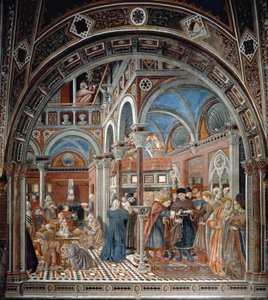Utsikt over barnehjemmet Santa Maria della Scala i Siena Til venstre tar barnepikene seg av forlatte barn, til høyre en gravid kvinne tvunget til å gifte seg. Fresco av Domenico di Bartolo (aktiv mellom 1428 og 1447) Spedale di Santa Maria del