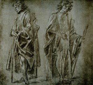 Draperistudier for to mannsfigurer av Domenico school of Ghirlandaio