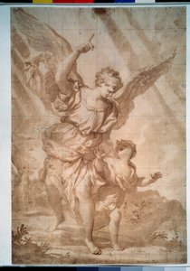 ""The Guardian Angel"" (Skytsengel) Pennetegning av Domenico Piola (1627-1703) Pushkin-museet, Moskva