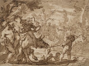 The Triumph of Bacchus, ca. 1642-1703 (penn og brunt blekk og vask over rødt kritt på lagt papir)