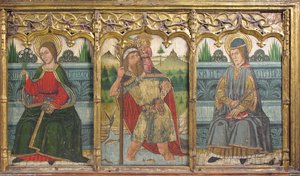 Predella-rute med Saint Bridget, Saint Christopher og Saint Kilian fra Retable, 1400-tallet.