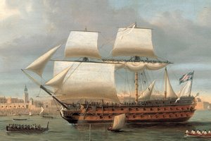 Foudroyant og Pegasus kommer inn i Portsmouth Harbour, 1782 av Dominic Serres