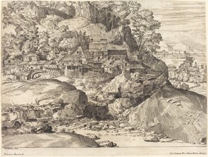 Landskap med en mølle av Dominique Barrière after Titian