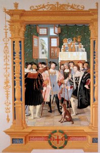 Etienne Leblanc (1490-1565) presenterer for Anne de Montmorency (1493-1567) sin oversettelse av talen til Ciceron (1531) - Kopi av frontispicen bevart i St. Petersburg (Russland), gouache av Dominique Henri Guifard (1838-1913) , sent på 1800-tallet - C av Dominique Henri Guifard