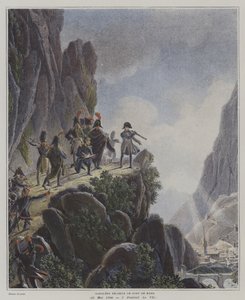 Napoleon undersøker Fort Bard, Italia, 23. mai 1800 (farge litho) av Dominique Vivant (after) Denon