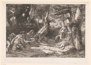 Diana og nymfene hennes finner den sovende Amor i skogen