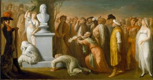 Kampanje (ekspedisjon) av Egypt (1798-1801): "" Napoleon Bonapartes (1765-1821) returnering fra Egypt i oktober 1799""" allegorisk representasjon av general Napoleon som seiret ved hjemkomsten fra Egypt, symbolisert ved hans byste av marmor , som er kronet