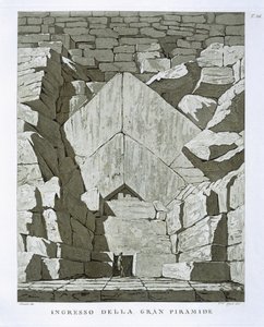 Inngang til pyramiden, gravert av Rossi (litho)