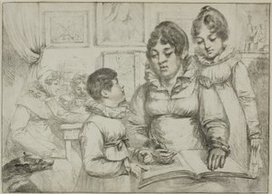 Familiegruppe (kvinne leser for to barn) av Dominique Vivant Denon