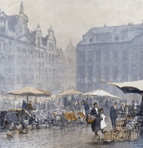 Brussel tidlig om morgenen (farge litho)