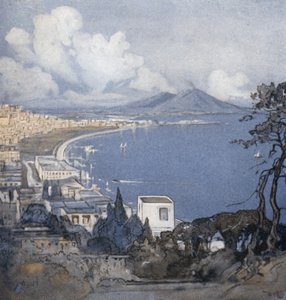 Napoli og dens bukt (farge litho)