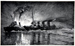 HMS Broke ramler den tyske ødeleggeren, illustrasjon fra 