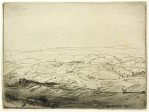 Skisse fra murene i San Gimignano av Donald Shaw MacLaughlan