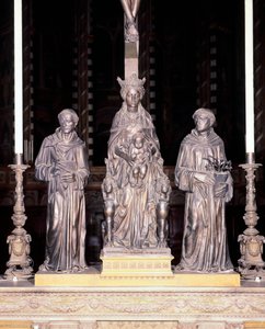 Italia, Padua, Basilica of Saint Anthony of Padua, Group of Virgin and Child with Saints, av Donatello (ca. 1386-1466), bronse av Donatello