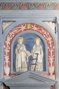 St. Lawrence og St. Stephen, lavrelieffskulptur over norddøren, ca. 1440 (terrakotta) av Donatello