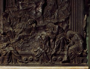 Tilbedelse i hagen, detalj fra venstre prekestol, av Donatello (1386-1466), Basilica of St Lawrence, Firenze, Italia av Donatello