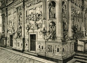 Marble Screen of Holy House, designet av Donato Bramante (1444-1514), Sanctuary of Holy House, Loreto, Marche, Italia