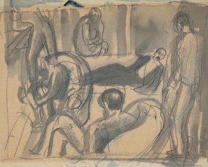 Maynard Keynes, Lytton Strachey og andre, ca. 1916 (blyant og akvarell på papir)