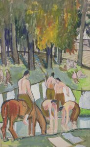 Soldiers at a Stream, 1920 (wc på papir) av Dora Carrington
